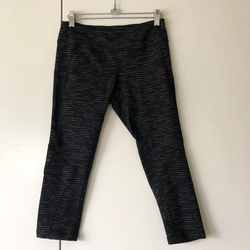 Zella Black Cropped Leggings Athletic Workout Pink Dash Print Small